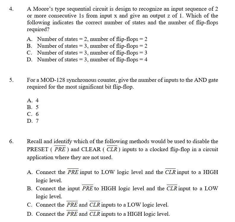 Solved 4. A Moore's type sequential circuit is design to | Chegg.com