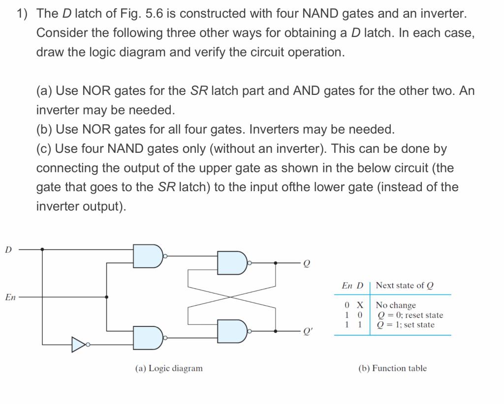 Solved 1) The D latch of Fig. 5.6 is constructed with four