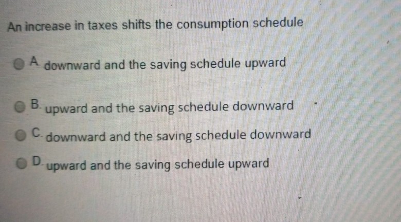 Solved An increase in taxes shifts the consumption schedule | Chegg.com