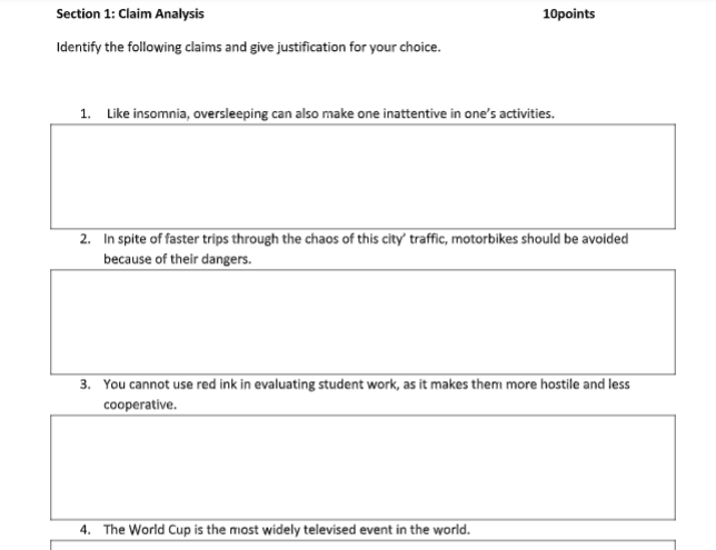 Solved Section 1: Claim Analysis 10points Identify the | Chegg.com