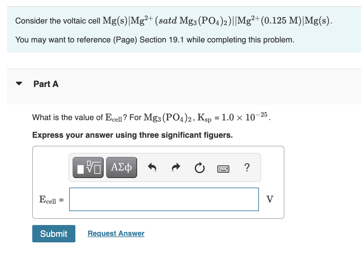 Solved Consider the voltaic cell Mg(s)|Mg2+ (satd | Chegg.com