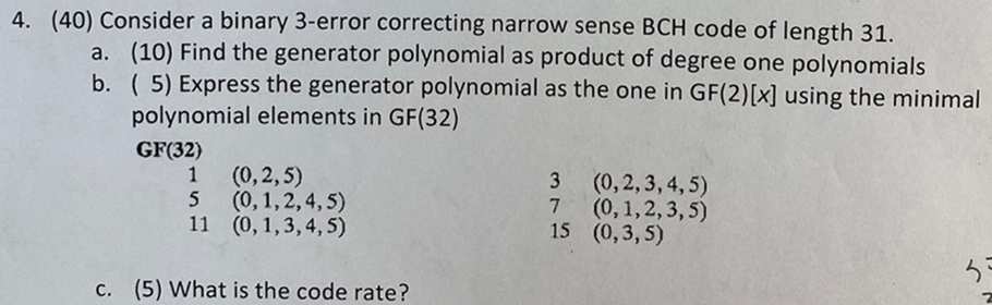 (40) Consider A Binary 3-error Correcting Narrow | Chegg.com