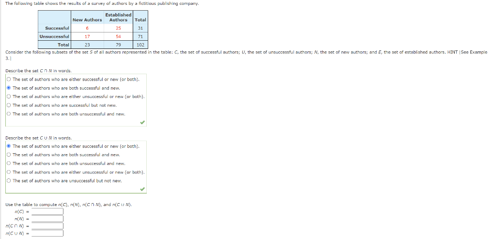 Solved The set of authors who are either successful or new | Chegg.com