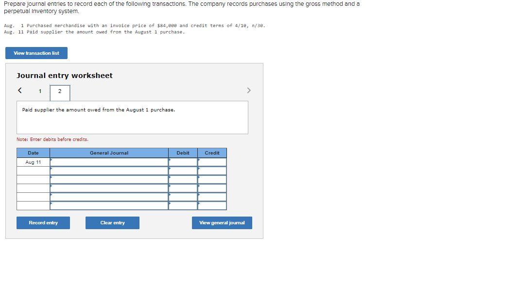 Solved Exercise 4-3 Recording purchases, purchases returns