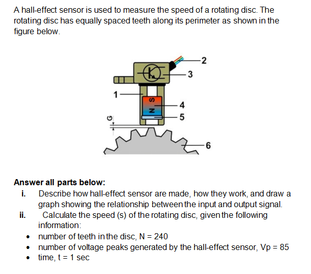 Solved A hall-effect sensor is used to measure the speed of | Chegg.com