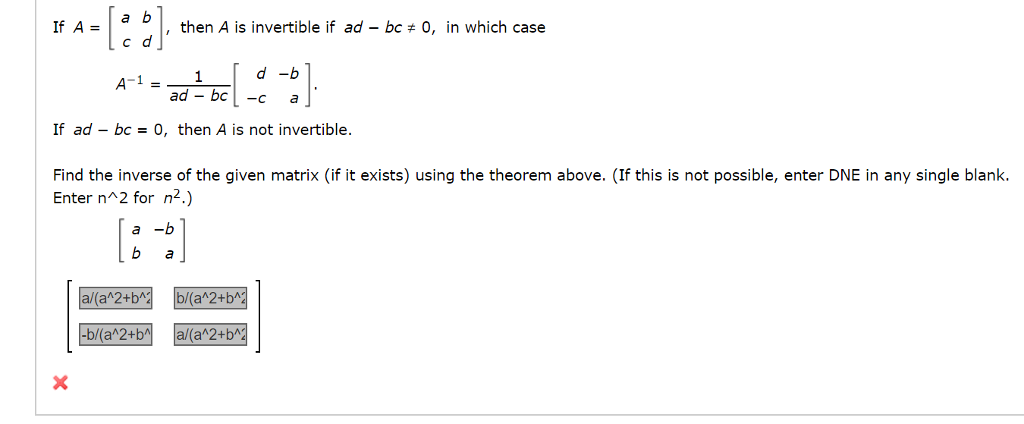 Solved If Aa B C D Then A Is Invertible If Ad Bc 0 In