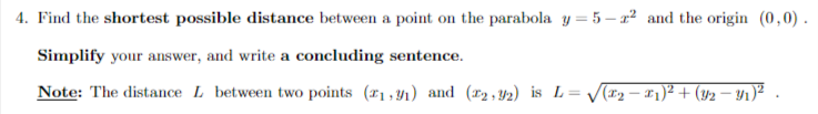 Solved 4. Find the shortest possible distance between a | Chegg.com