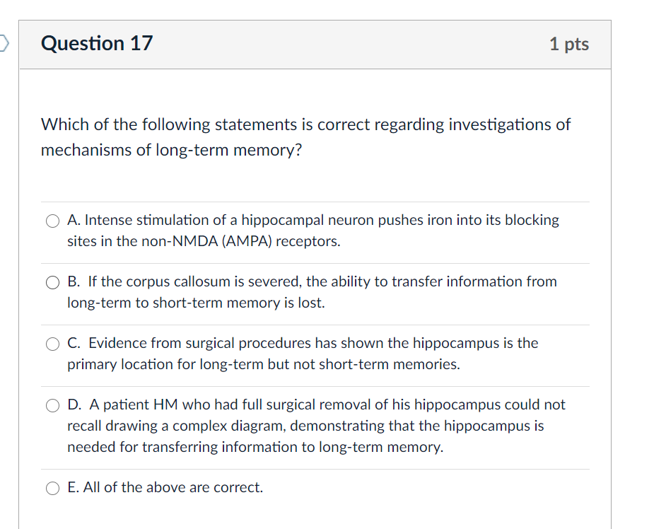 Solved > Question 17 1 pts Which of the following statements | Chegg.com