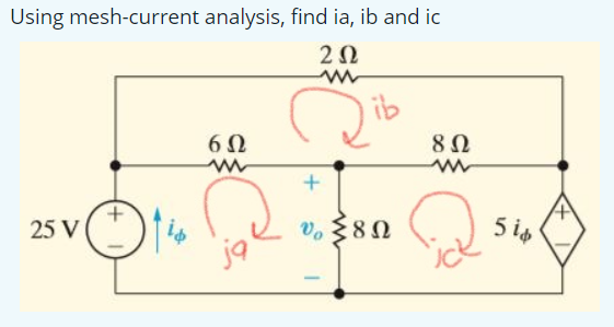 Solved Using mesh-current analysis, find ia, ib and ic 2 Ω w | Chegg.com
