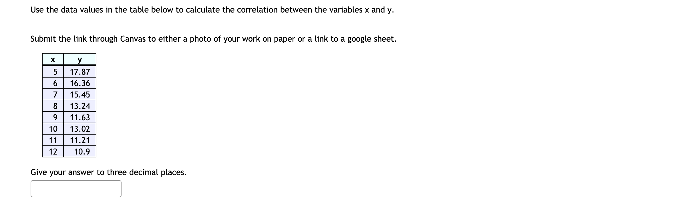 Solved Use the data values in the table below to calculate | Chegg.com