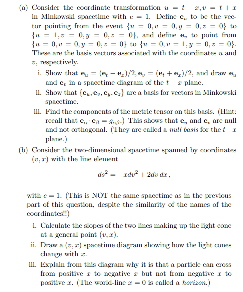 Solved (a) Consider the coordinate transformation u = t - | Chegg.com