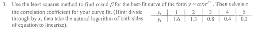 Solved 3. Use the least squares method to find a and ß for | Chegg.com