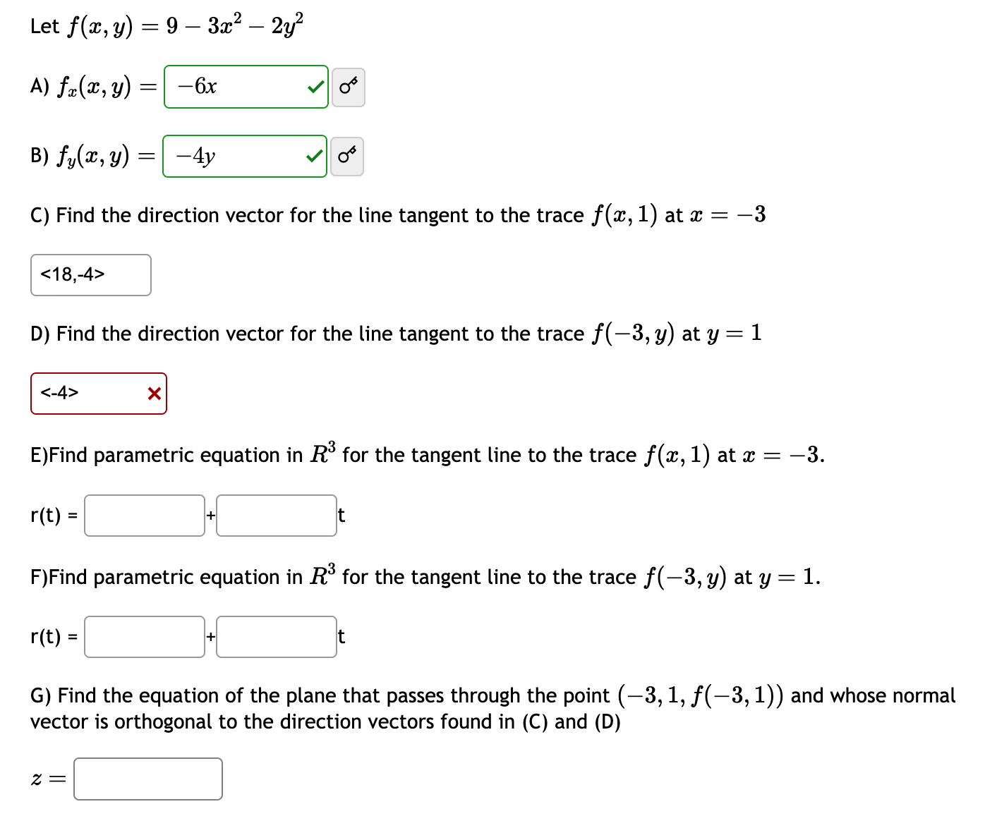 Solved Let F X Y 9−3x2−2y2 A Fx X Y B Fy X Y 08 C