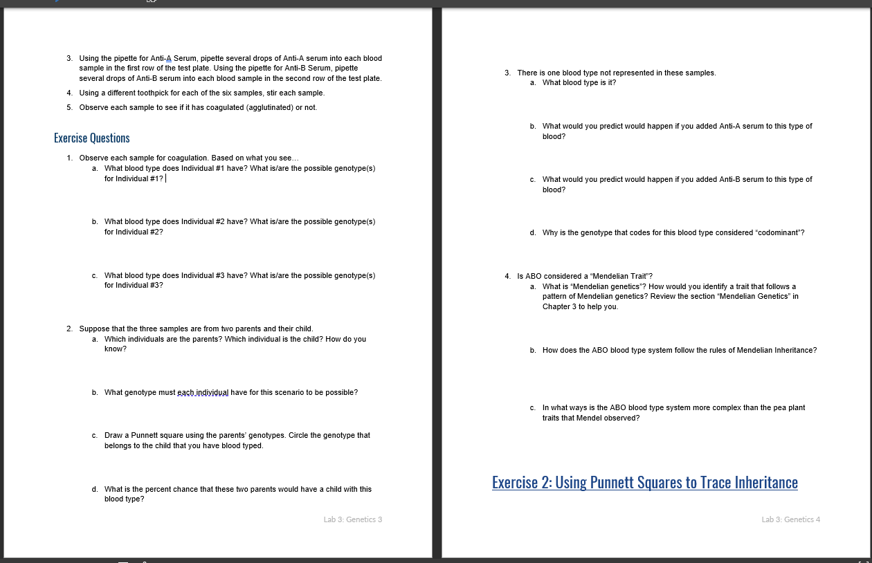 Laboratory 3 Exercises Genetics You Can Either Use Chegg