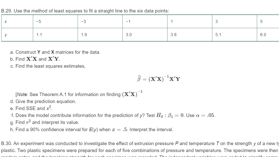 Solved B.29. Use the method of least squares to fit a | Chegg.com