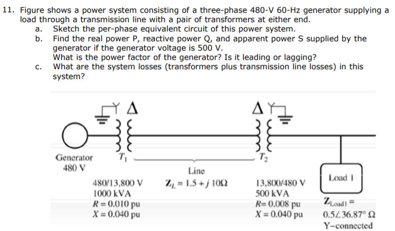 Solved 11. Figure shows a power system consisting of a | Chegg.com