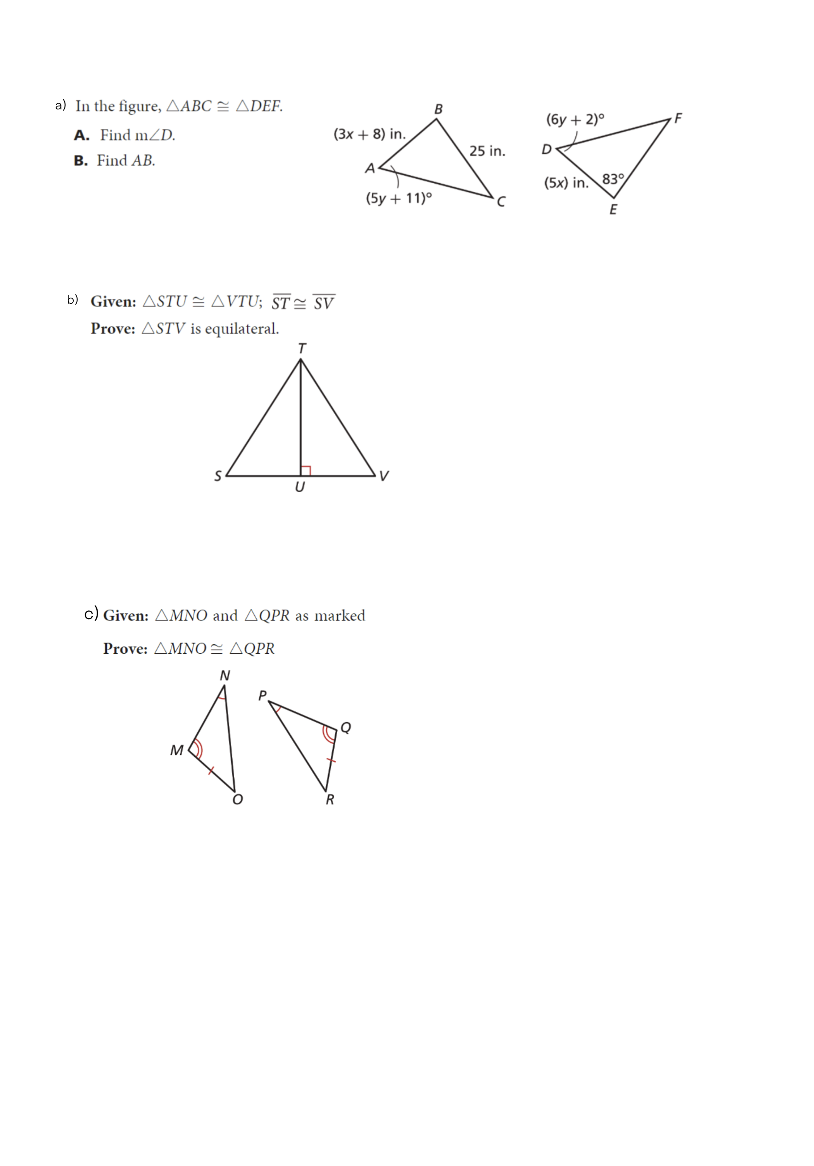 Solved a) In the figure, ABC≅ DEF. A. Find m∠D. B. Find AB. | Chegg.com