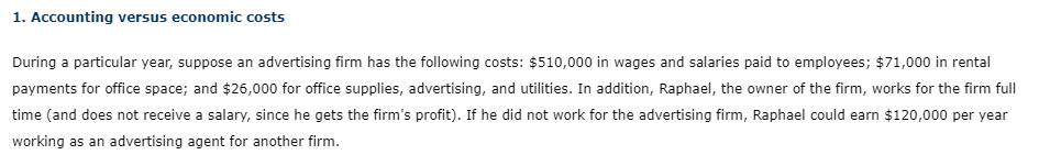 Solved 1. Accounting versus economic costs During a | Chegg.com