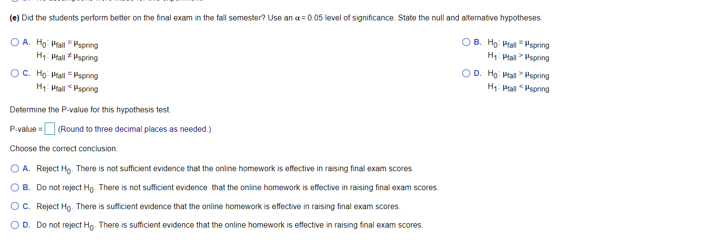 Solved A Professor Wanted To Determine Whether An Online | Chegg.com