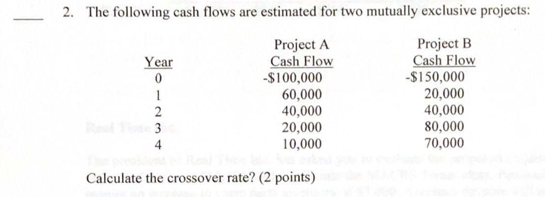 Solved 2. The following cash flows are estimated for two | Chegg.com