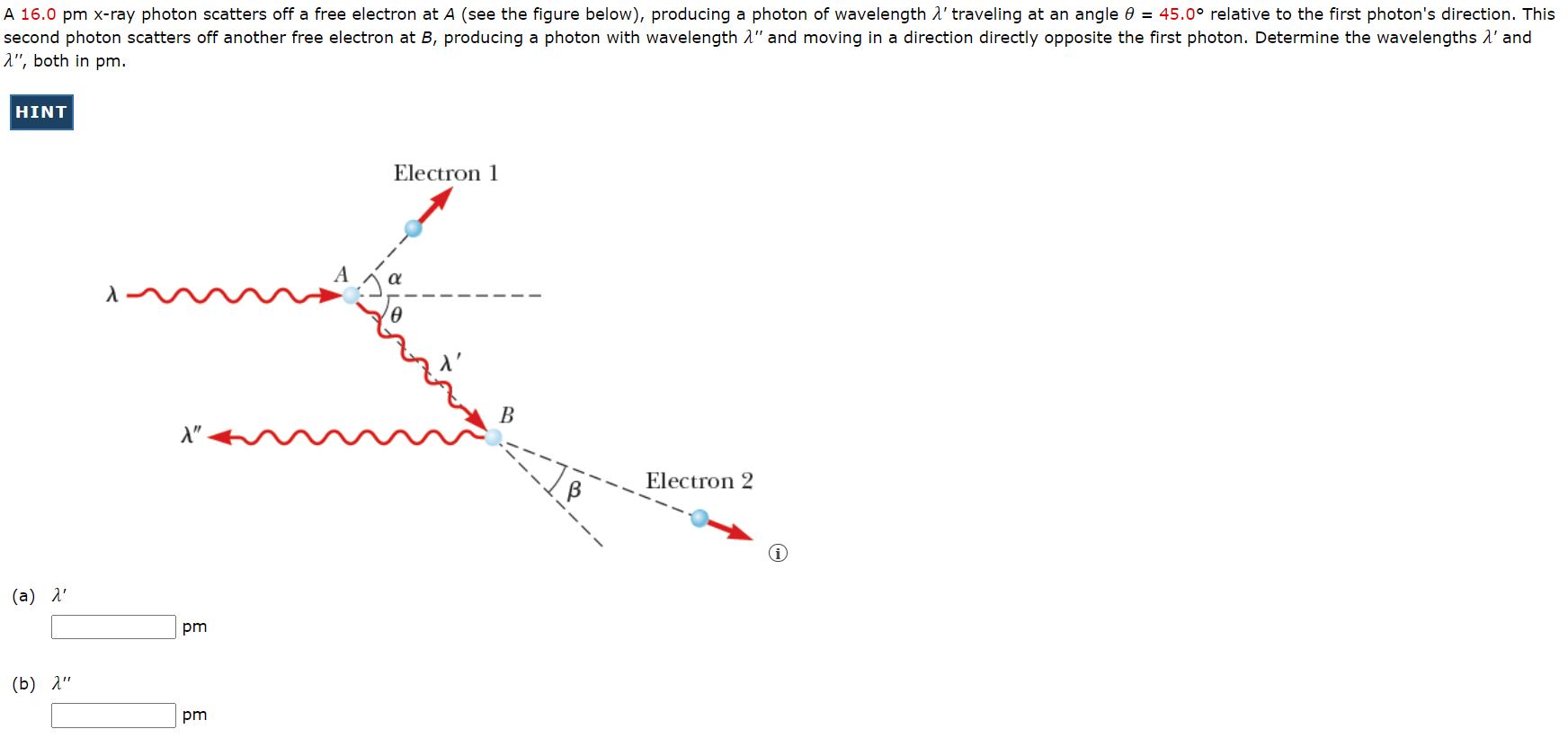 Solved A 16.0pm x-ray photon scatters off a free electron at | Chegg.com