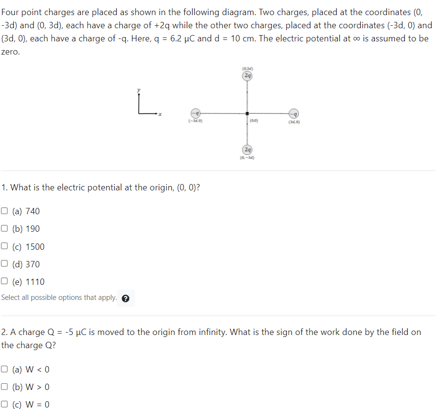 Solved Four Point Charges Are Placed As Shown In The | Chegg.com