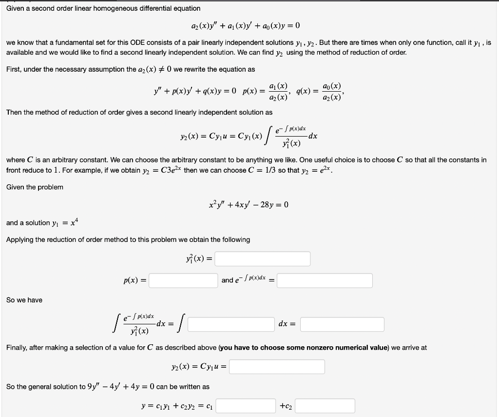 Solved Given A Second Order Linear Homogeneous Differential