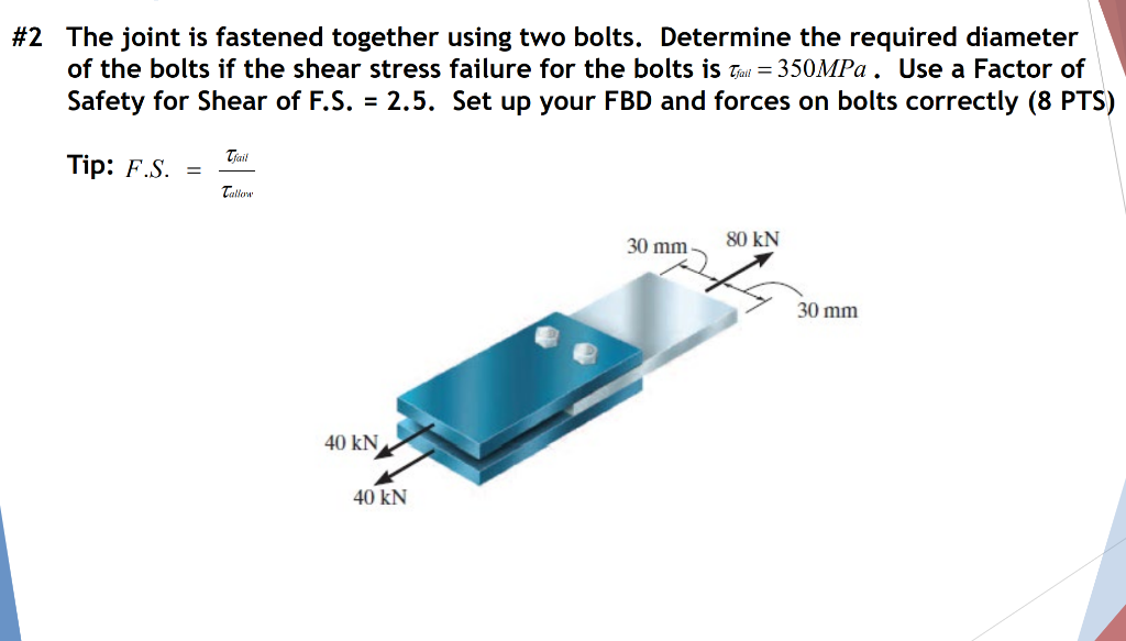 Solved #2 The Joint Is Fastened Together Using Two Bolts. | Chegg.com