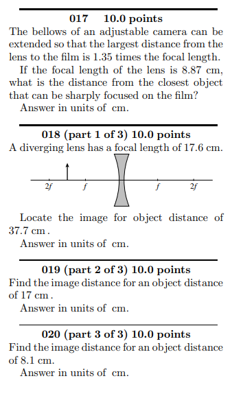 Solved 01710.0 points The bellows of an adjustable camera | Chegg.com