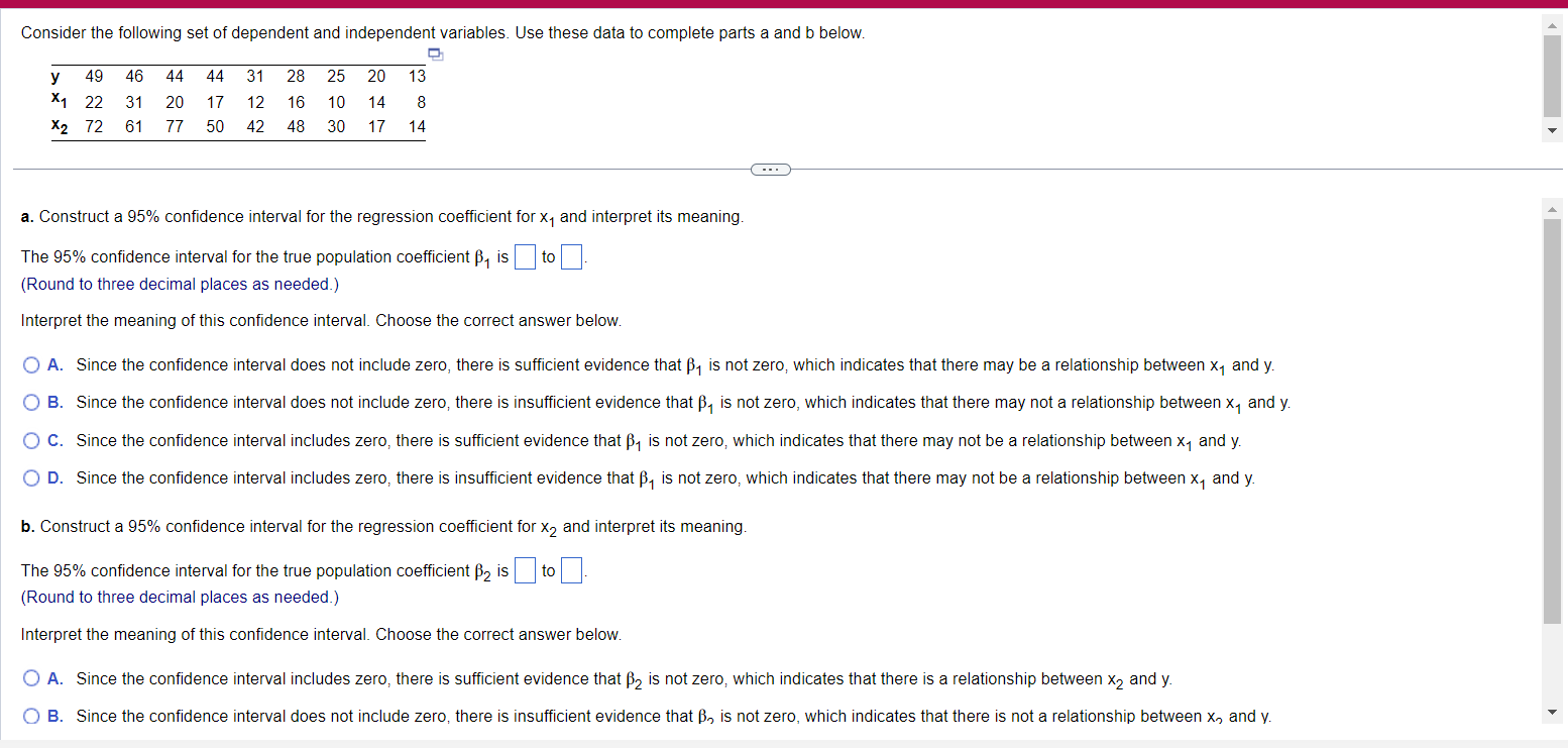 Solved a. Construct a 95% confidence interval for the | Chegg.com