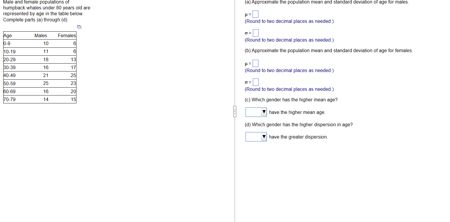 Solved Male and female populations of humpback whales under | Chegg.com