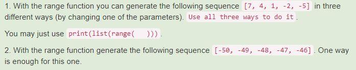 Solved 1. With the range function you can generate the | Chegg.com