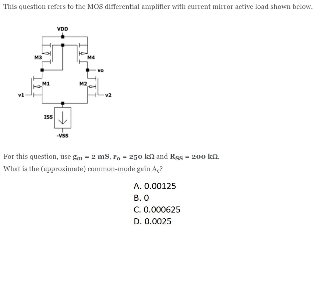 Solved This question refers to the MOS differential | Chegg.com