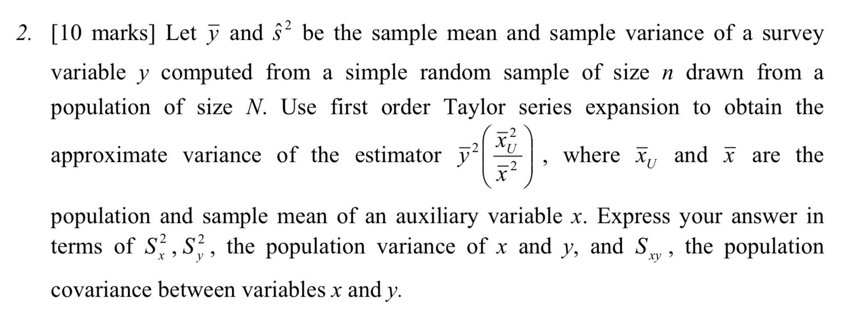Solved 2. [10 marks] Let y and ŝ? be the sample mean and | Chegg.com