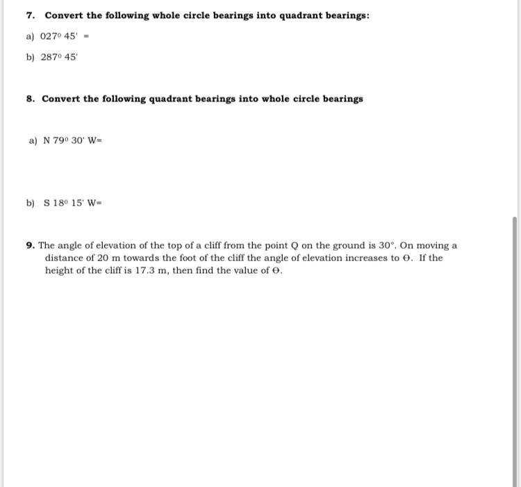 Solved 7. Convert the following whole circle bearings into | Chegg.com