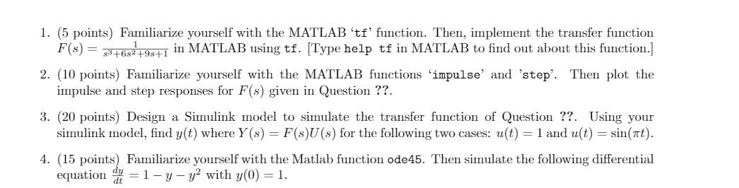 Solved 1. (5 points) Familiarize yourself with the MATLAB | Chegg.com