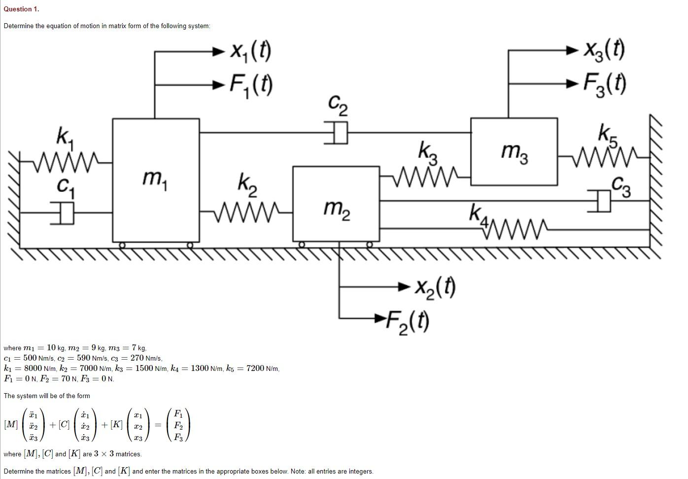 Solved Determine The Equation Of Motion In Matrix Form Of Chegg Com