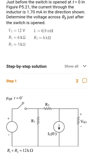 Solved Just before the switch is opened at t = 0 in Figure | Chegg.com