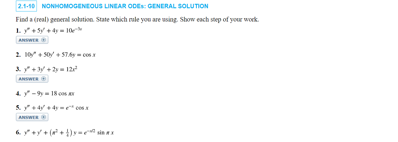 Solved 2 1 10 Nonhomogeneous Linear Odes General Solution Chegg Solved 2 1 10 Nonhomogeneous Linear Odes General Solution Chegg