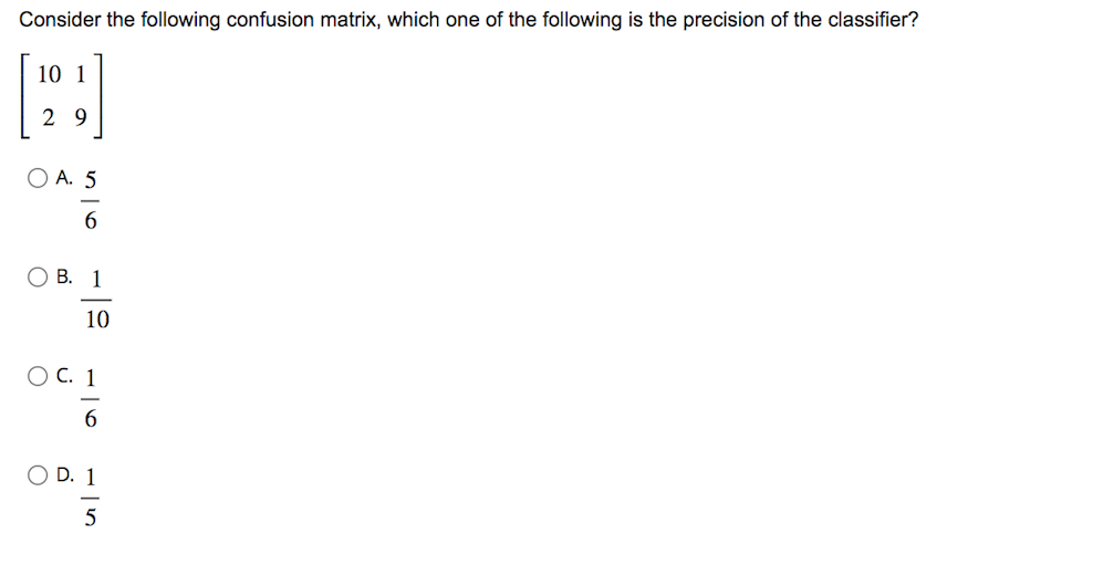 Solved Consider the following confusion matrix, which one of | Chegg.com