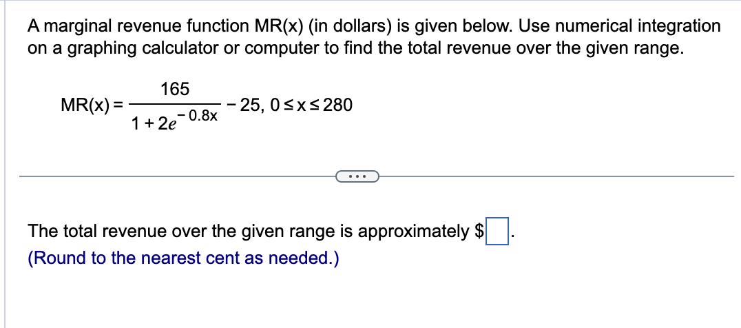 Solved A marginal revenue function MR(x) (in dollars) is | Chegg.com