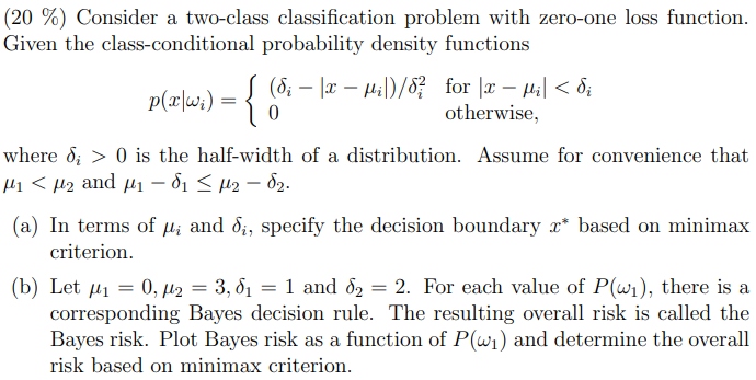 (20\%) Consider a two-class classification problem | Chegg.com