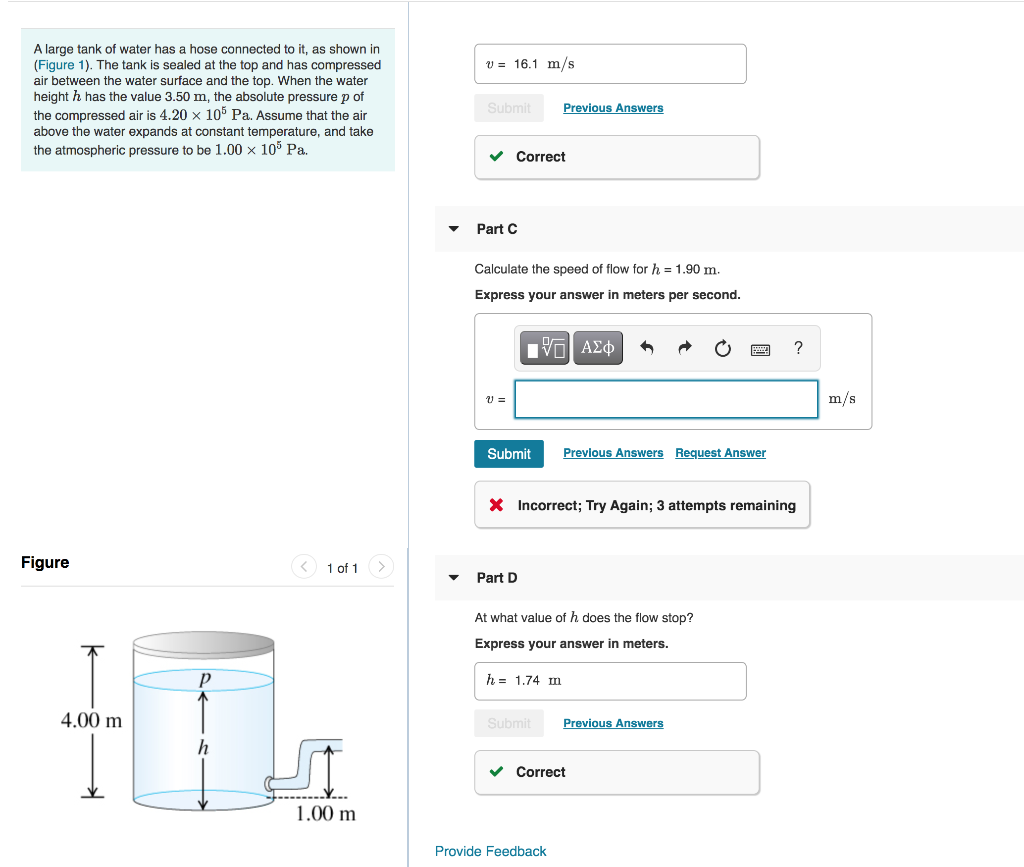 Solved V = 16.1 m/s A large tank of water has a hose | Chegg.com