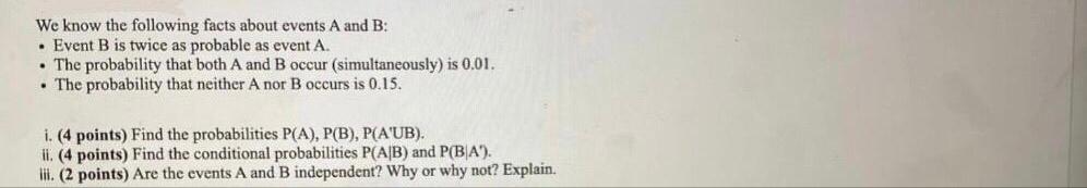 Solved We Know The Following Facts About Events A And B : - | Chegg.com