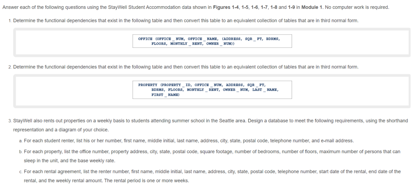 Solved Answer each of the following questions using the | Chegg.com