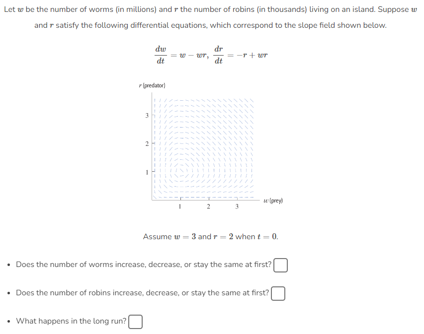 Solved Let w be the number of worms (in millions) and r the | Chegg.com
