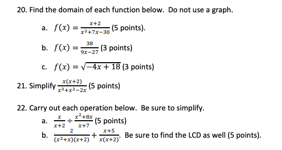 Solved 20. Find the domain of each function below. Do not | Chegg.com