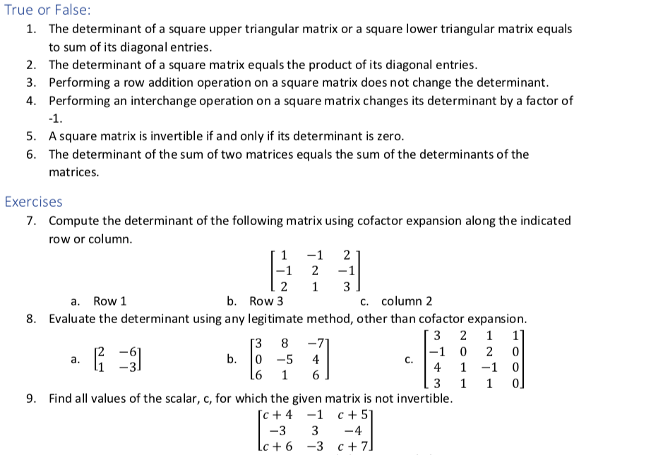 solved-true-or-false-1-the-determinant-of-a-square-upper-chegg