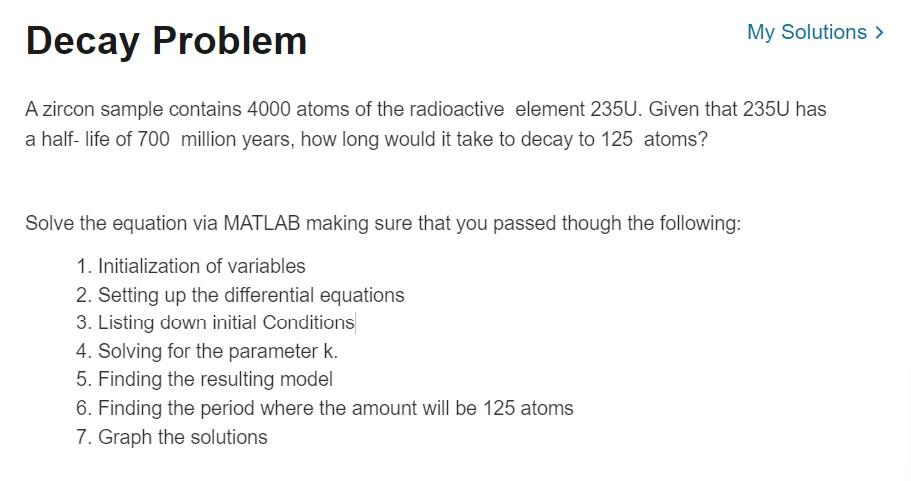 Solved Decay Problem My Solutions A zircon sample contains | Chegg.com