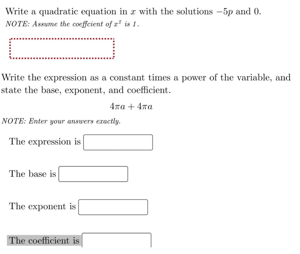 Solved Write a quadratic equation in x with the solutions | Chegg.com
